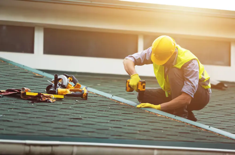 Roof repair team at work